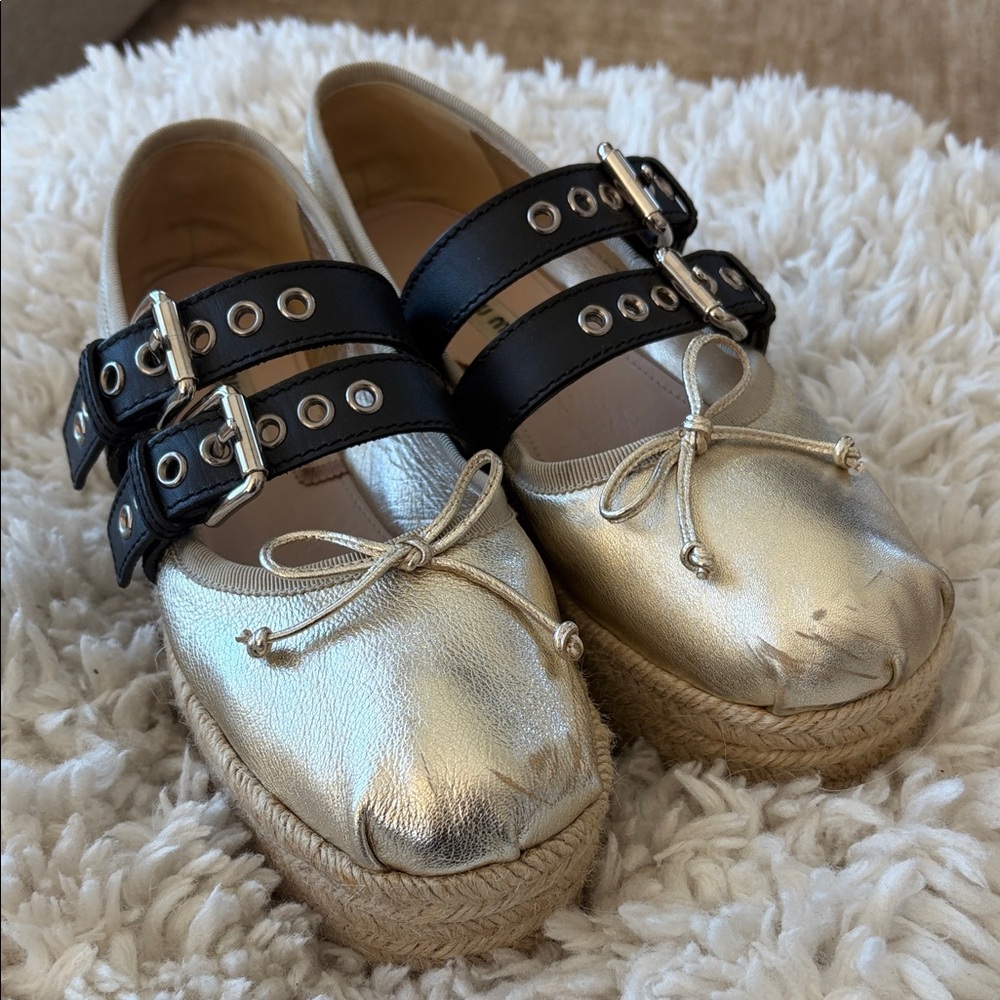 Miu Miu Gold and Black Dress Shoes
